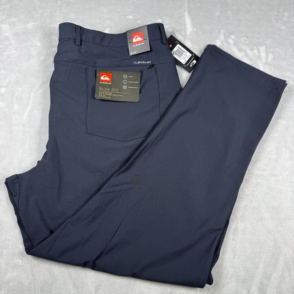 Quicksilver Slim Fit Golf Pants Mens 38x30 Black Flat Front Stretch Chino NWT